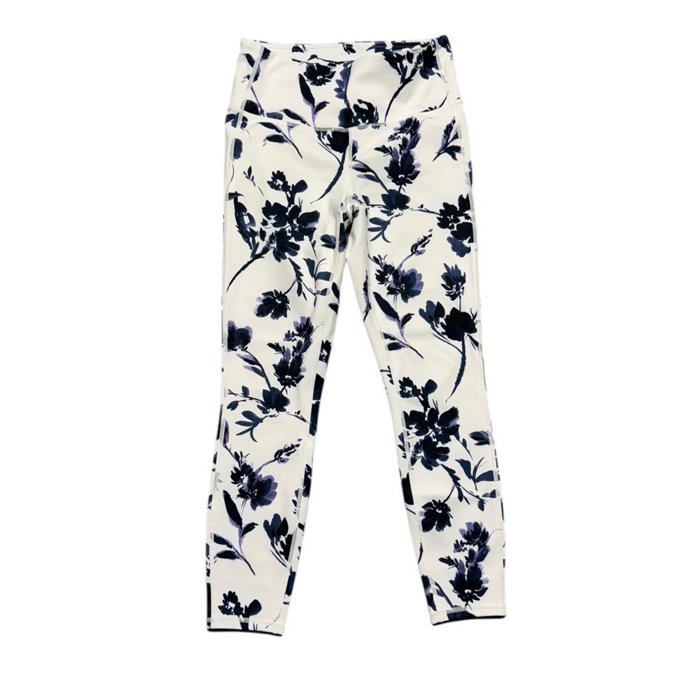 Athleta Water Flower 7/8 Tight Leggings Womens Small White Blue Floral Print‎